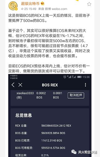 上圖這位也是柚子大佬，其預估的rex年化收益在1%-1.7%，那么上線初期可能不會有太大的影響力，不過這個收益和全網cpu使用有關，如果達到去年年底dapp爆發時的狀態，租賃收益能達到年化7%-10%，那就比較不錯了。