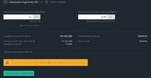 系統需要保證池子里抵押的所有資產能夠等值于借出去的 DAI，當 MakerDAO 系統覺得現在系統低壓資產存在風險時，就會對風險過高的資產進行清算，首先清算抵押率低于 150% 的抵押借貸單（CDP，這一數字是固定的）。