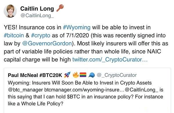 允許保險公司投資加密貨幣 懷俄明州再次領先